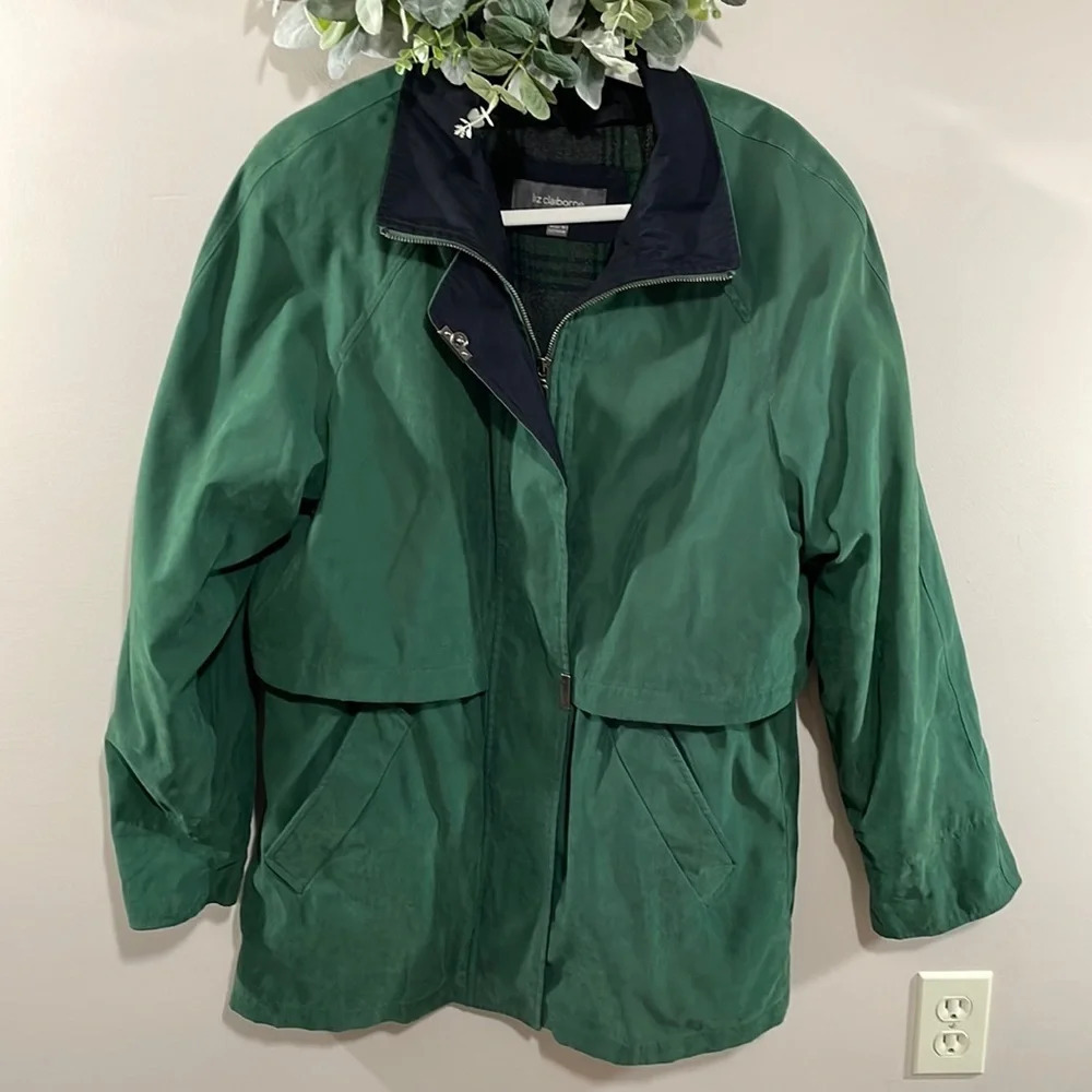 Liz Claiborne Outerwear All Weather Jacket with Removable Plaid Lining Green M